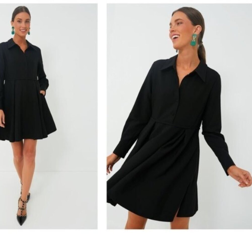 Tuckernuck Pomander Place Black Dress Long Sleeve Pleat collared m medium shirt